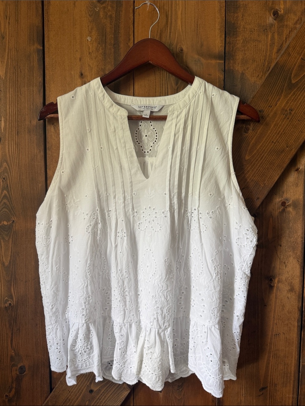Liverpool White Eyelet Pintuck Sleeveless Top